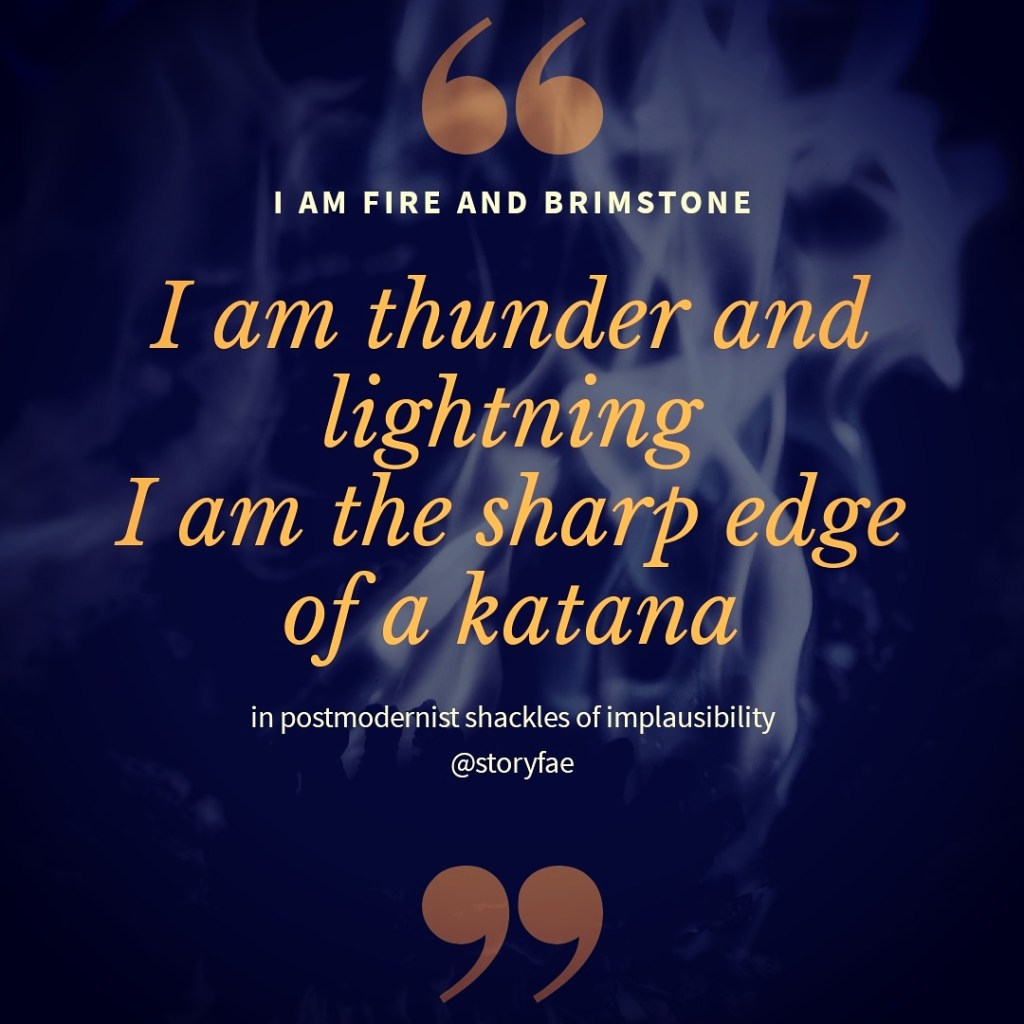 Blue flame with yellow text overlay. The text is repeated in the caption of the image.