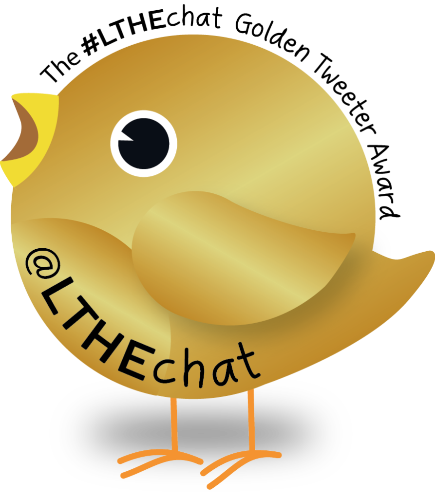 Golden Twitter Symbols with the LTHEchat Golden Tweeter Award wrapped around it 