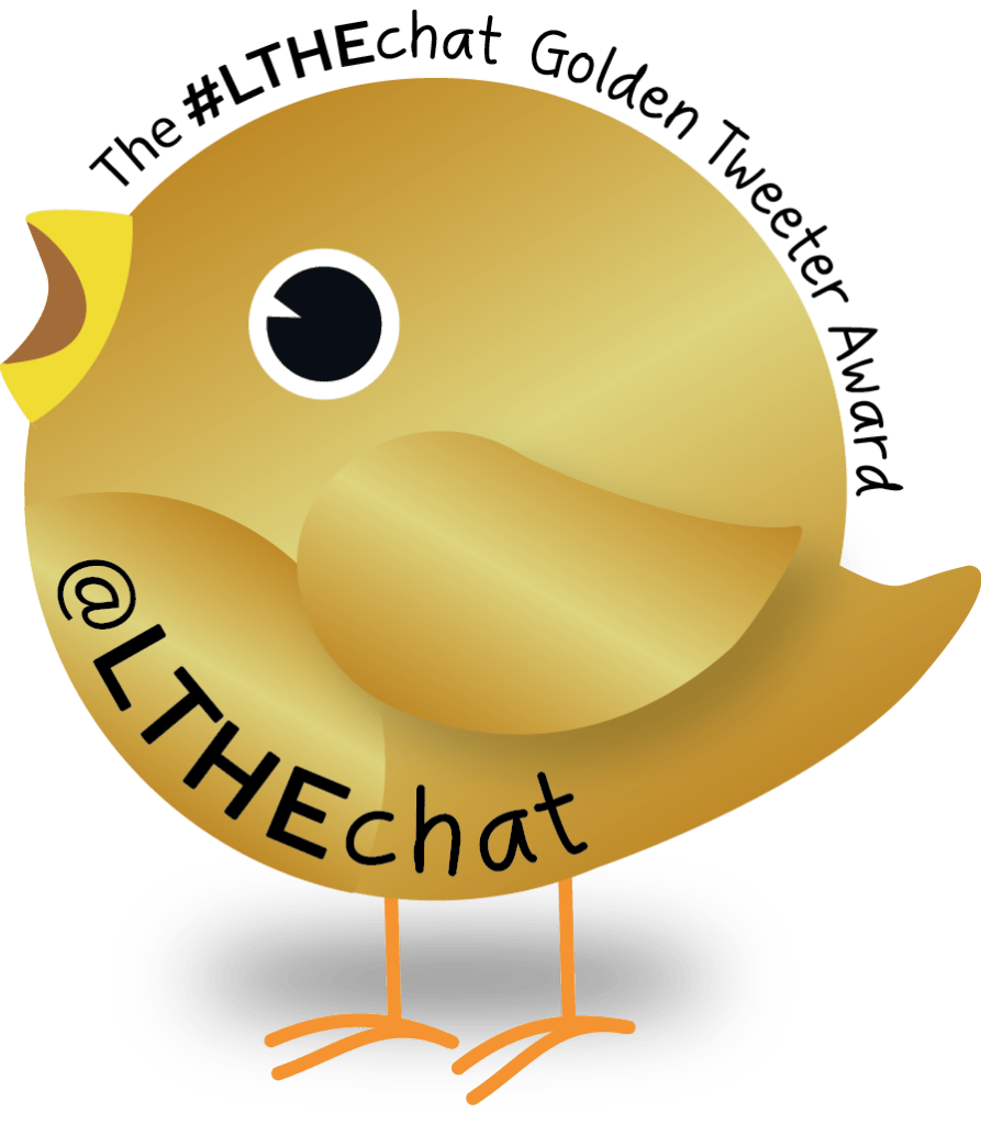 Golden Twitter Symbols with the LTHEchat Golden Tweeter Award wrapped around it 