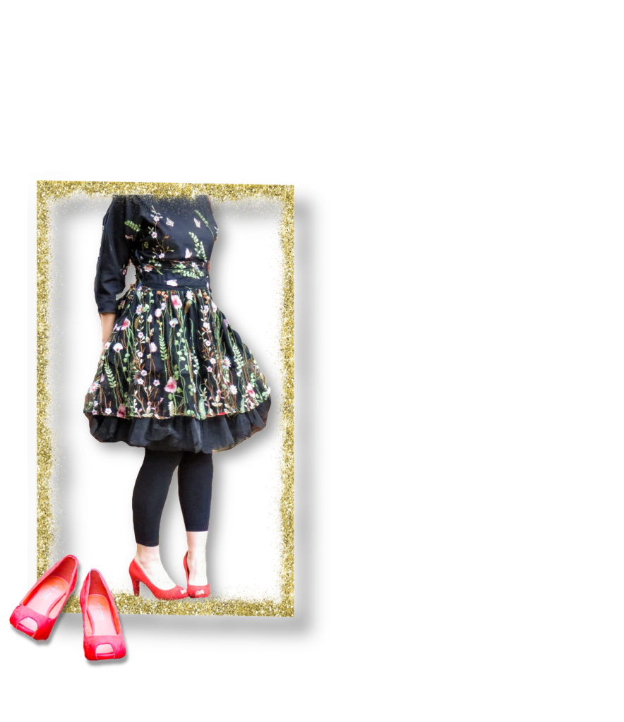 petticoat dress and red shoes 