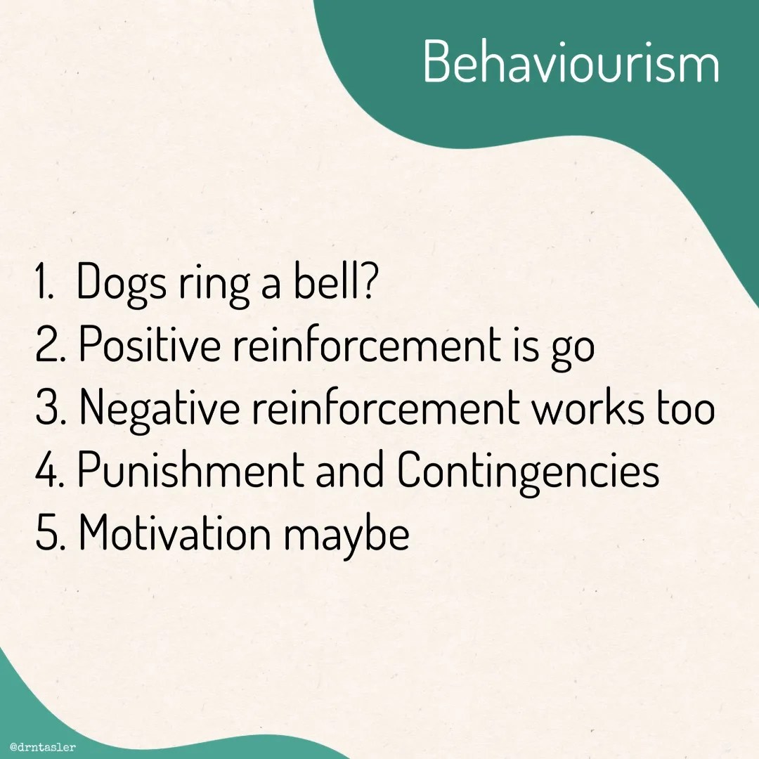Behaviourism Move over! I am controlling the environment for my learners. 1. Dogs ring a bell? 2. Positive reinforcement is go 3. Negative reinforcement works too 4. Punishment and Contingencies 5. Motivation maybe