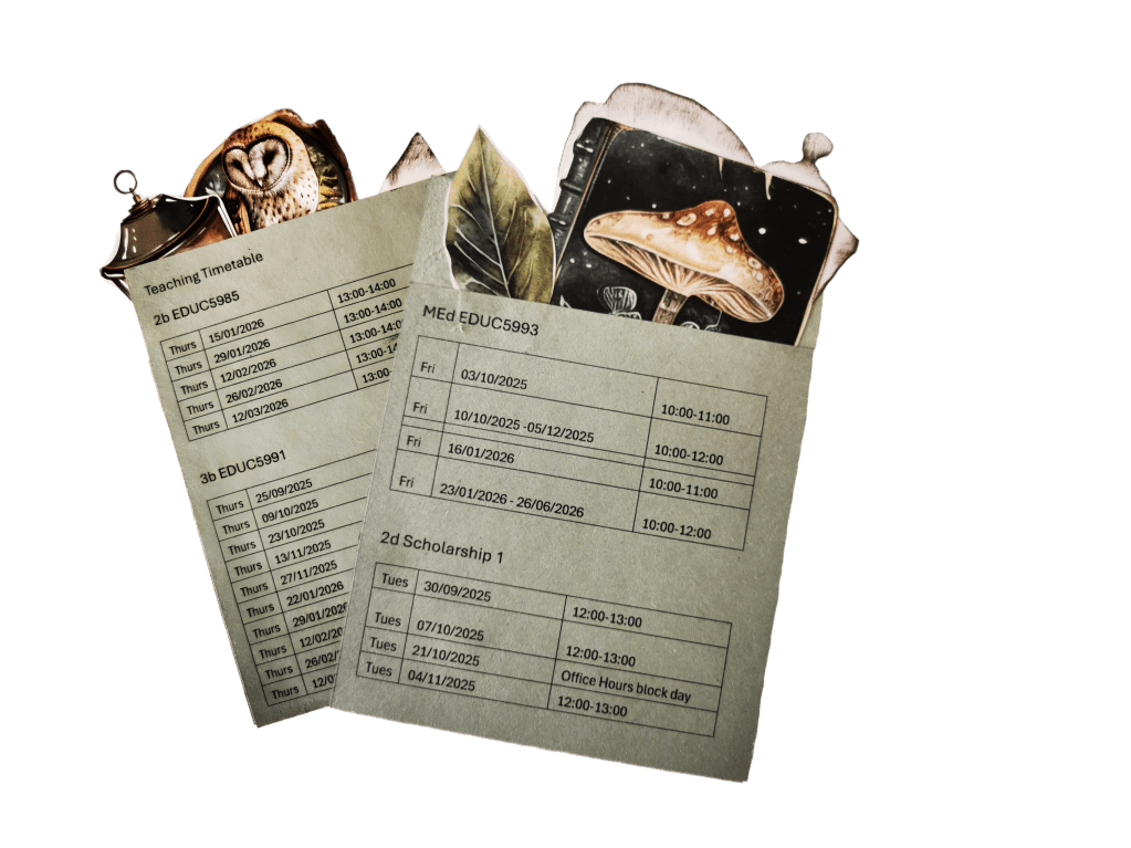 Timetable artefact for some of my teaching