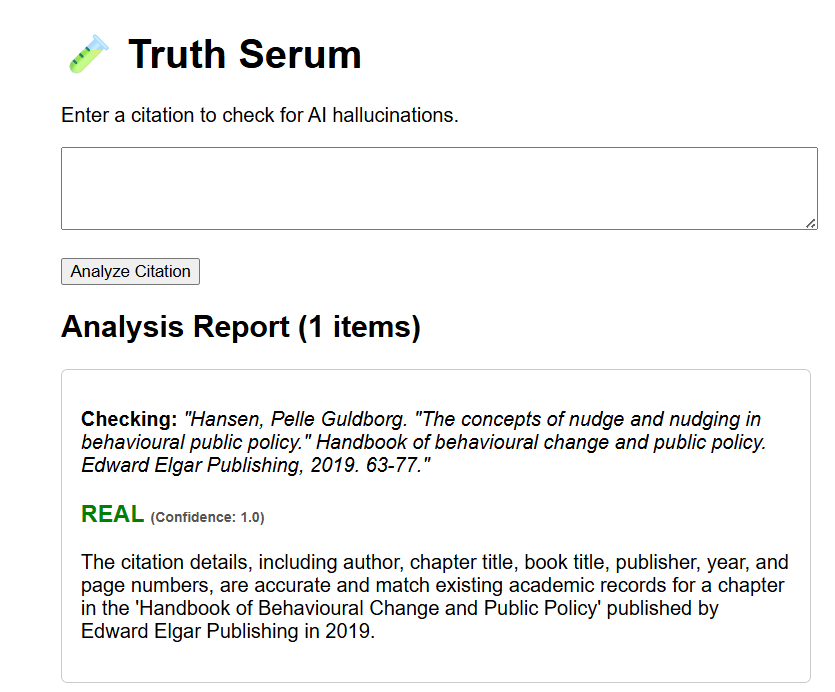 REAL (Confidence: 1.0)
The citation details, including author, chapter title, book title, publisher, year, and page numbers, are accurate and match existing academic records for a chapter in the 'Handbook of Behavioural Change and Public Policy' published by Edward Elgar Publishing in 2019.